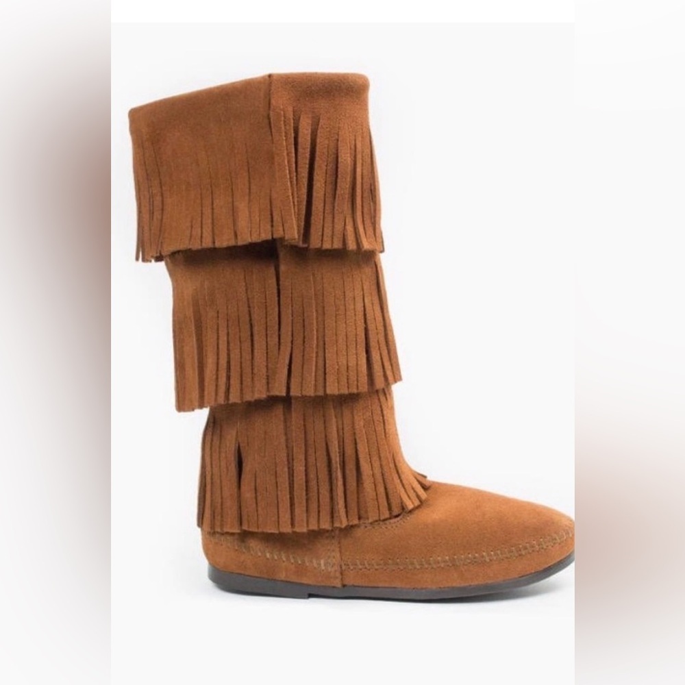 Minnetonka Moccasin Fringe Leather Boots Size 8